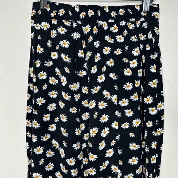 Wide Leg Flowy Pants Made in Italy Daisy Print on Black Small - Picture 4 of 9